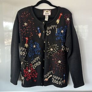 Vintage Clothing New Year Y2K Button Up Sweater Tiara International Size Small